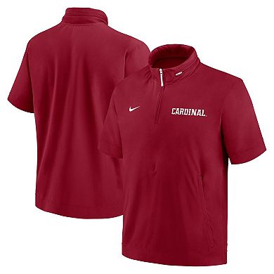 Men's Nike Cardinal Stanford Cardinal 2024 Sideline Coach Short Sleeve Half-Zip Hoodie Jacket