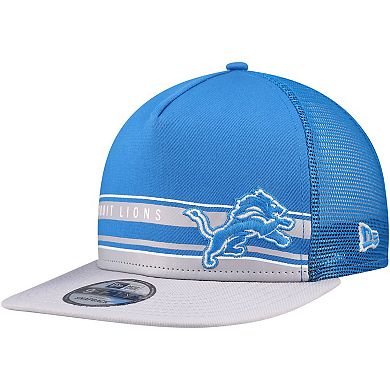 Men's New Era Blue/Silver Detroit Lions Half Stripe Trucker 9FIFTY Snapback Hat