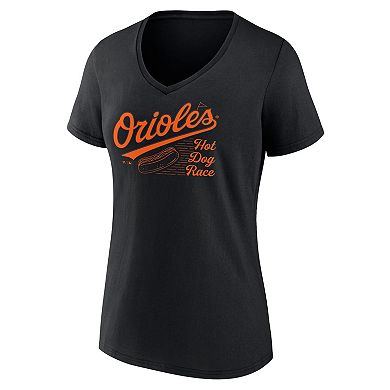 Women's Fanatics  Black Baltimore Orioles Hot Dog Race V-Neck T-Shirt