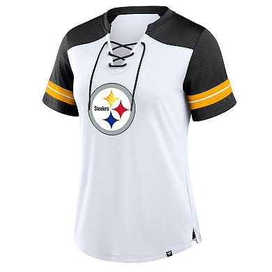 Women's Fanatics White/Black Pittsburgh Steelers Foiled Primary Lace-Up T-Shirt
