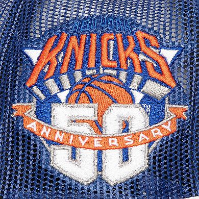 Men's Mitchell & Ness Blue New York Knicks Roper Meshback Trucker Snapback Hat