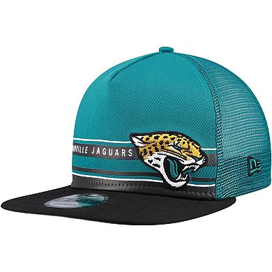 Men's New Era Teal/Black Jacksonville Jaguars Half Stripe Trucker 9FIFTY Snapback Hat