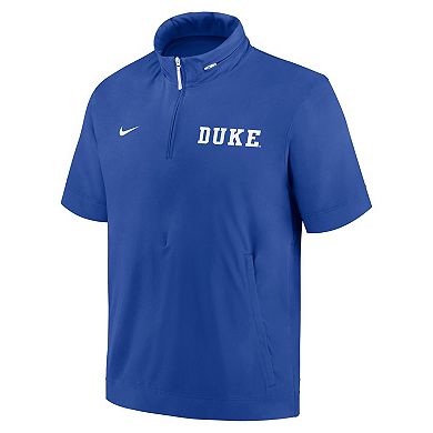 Men's Nike Royal Duke Blue Devils 2024 Sideline Coach Short Sleeve Half-Zip Hoodie Jacket
