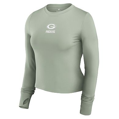 Women's Fanatics Signature Green Green Bay Packers Studio Fitted Long Sleeve Gym Top