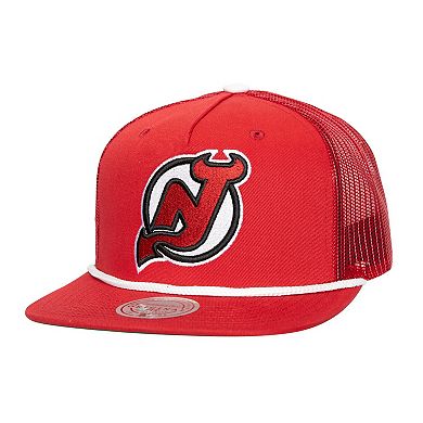 Men's Mitchell & Ness Red New Jersey Devils Roper Trucker Snapback Hat