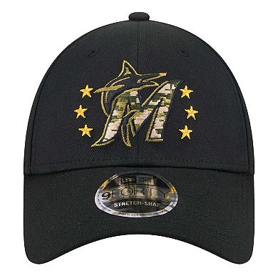 Men's New Era  Black Miami Marlins 2024 Armed Forces Day 9FORTY Adjustable Hat