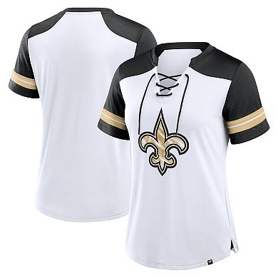 Women's Fanatics White/Black New Orleans Saints Foiled Primary Lace-Up T-Shirt