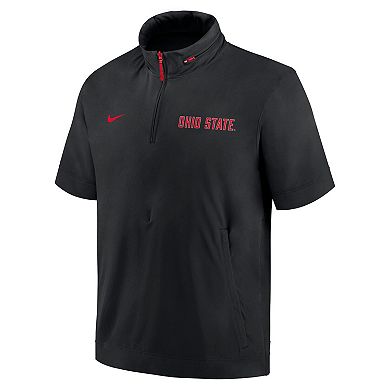 Men's Nike Black Ohio State Buckeyes 2024 Sideline Coach Short Sleeve Half-Zip Hoodie Jacket