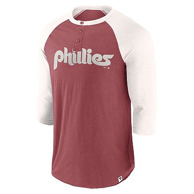 Men's Fanatics Burgundy/Cream Philadelphia Phillies  Historical Win 3/4-Sleeve Henley T-Shirt