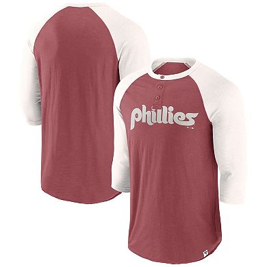 Men's Fanatics Burgundy/Cream Philadelphia Phillies  Historical Win 3/4-Sleeve Henley T-Shirt