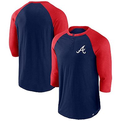 Men's Fanatics Navy/Red Atlanta Braves Historical Win 3/4-Sleeve Henley T-Shirt
