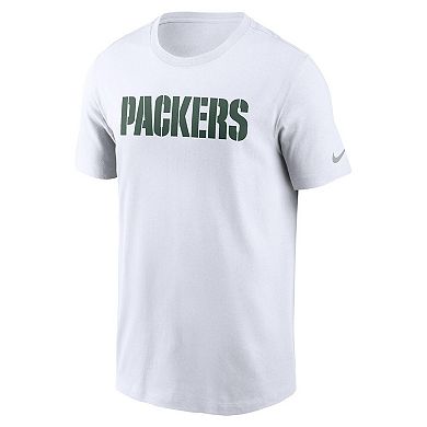 Men's Nike White Green Bay Packers Primetime Wordmark Essential T-Shirt