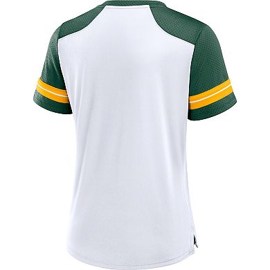 Women's Fanatics White/Green Green Bay Packers Foiled Primary Lace-Up T-Shirt