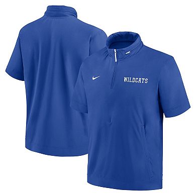 Men's Nike Royal Kentucky Wildcats 2024 Sideline Coach Short Sleeve Half-Zip Hoodie Jacket