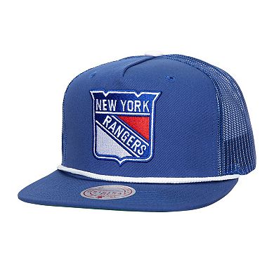 Men's Mitchell & Ness Blue New York Rangers Roper Trucker Snapback Hat