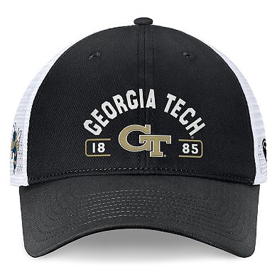 Men's Top of the World Black/White Georgia Tech Yellow Jackets Free Kick Trucker Adjustable Hat
