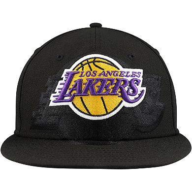 Men's New Era Black Los Angeles Lakers Blackout Shadow Logo 59FIFTY Fitted Hat