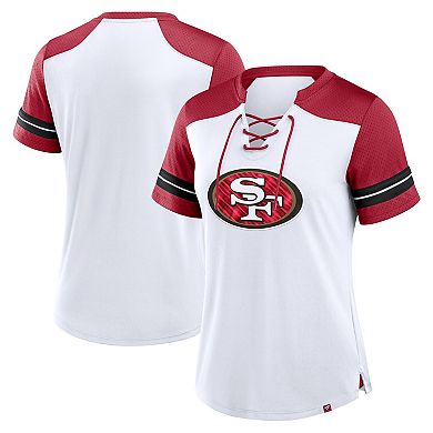 Women's Fanatics White/Scarlet San Francisco 49ers Foiled Primary Lace-Up T-Shirt