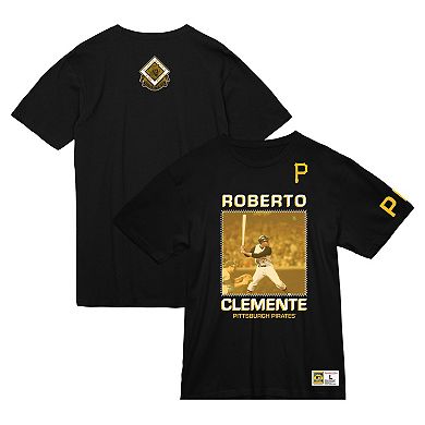 Men's Mitchell & Ness Roberto Clemente Black Pittsburgh Pirates Cooperstown Collection Heavyweight Premium Player Vintage Logo T-Shirt