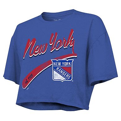 Women's Majestic Threads Mika Zibanejad Royal New York Rangers Behind The Net Boxy Name & Number Cropped T-Shirt