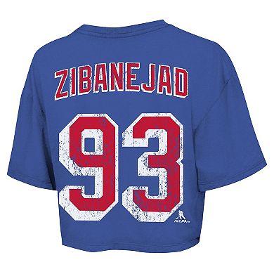 Women's Majestic Threads Mika Zibanejad Royal New York Rangers Behind The Net Boxy Name & Number Cropped T-Shirt