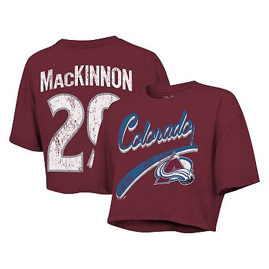 Women's Majestic Threads Nathan MacKinnon Maroon Colorado Avalanche Behind The Net Boxy Name & Number Cropped T-Shirt