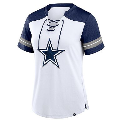 Women's Fanatics White/Navy Dallas Cowboys Foiled Primary Lace-Up T-Shirt