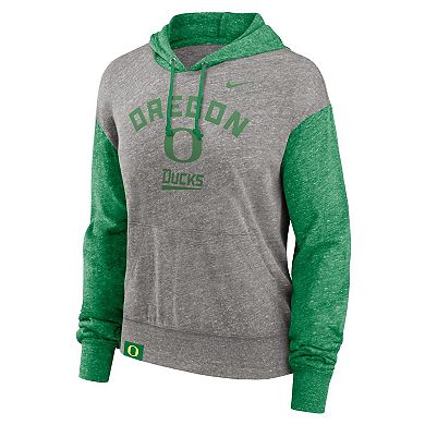 Women's Nike Heather Gray/Green Oregon Ducks Blitz Color Block Legacy Pullover Hoodie