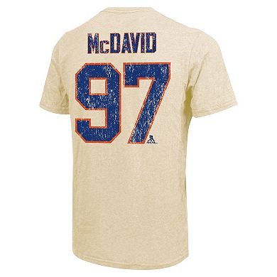 Men's Majestic Threads Connor McDavid Cream Edmonton Oilers Dynasty Name & Number Tri-Blend T-Shirt