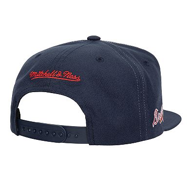 Men's Mitchell & Ness Navy Atlanta Braves Full Frontal Snapback Hat
