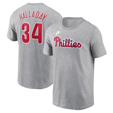 Men's Nike Roy Halladay Heather Gray Philadelphia Phillies Cooperstown Collection Fuse Name & Number T-Shirt