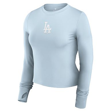 Women's Fanatics Signature Light Blue Los Angeles Dodgers Studio Fitted Long Sleeve Gym Top