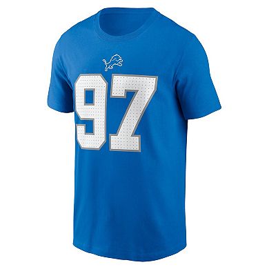 Men's Nike Aidan Hutchinson Blue Detroit Lions Name & Number T-Shirt