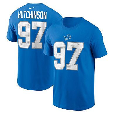 Men's Nike Aidan Hutchinson Blue Detroit Lions Name & Number T-Shirt