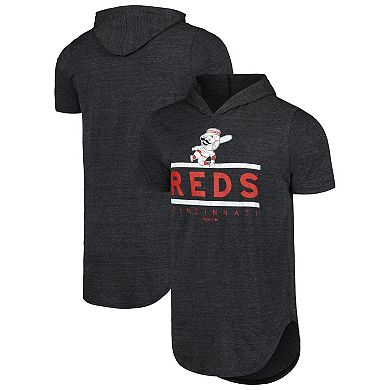 Men's Majestic Threads Black Cincinnati Reds Tri-Blend Hoodie T-Shirt