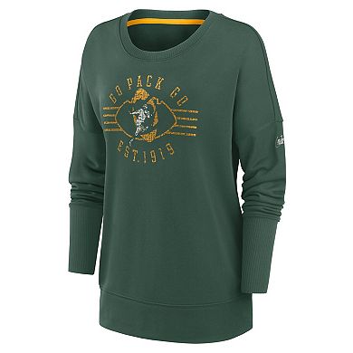 Women's Nike Green Green Bay Packers Rewind Playback Icon Performance Pullover Sweatshirt