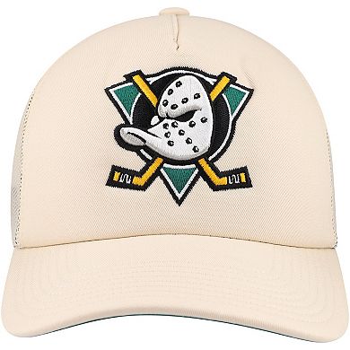 Men's Mitchell & Ness Cream Anaheim Ducks Foam Front Trucker Adjustable Hat