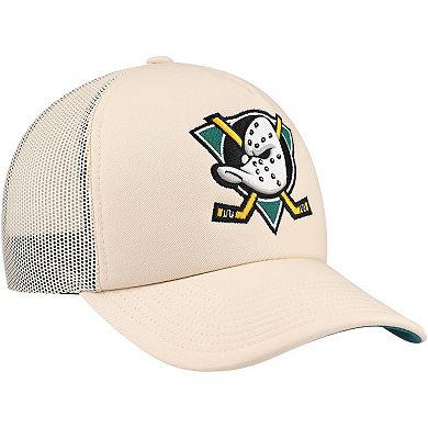 Men's Mitchell & Ness Cream Anaheim Ducks Foam Front Trucker Adjustable Hat