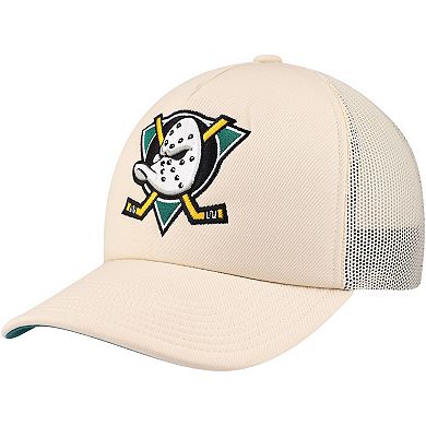 Men's Mitchell & Ness Cream Anaheim Ducks Foam Front Trucker Adjustable Hat