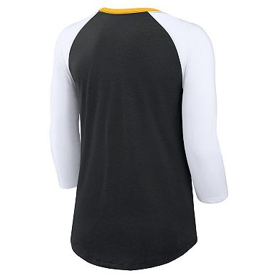 Women's Nike Black/White Pittsburgh Steelers Knockout Arch Raglan Tri-Blend 3/4-Sleeve T-Shirt
