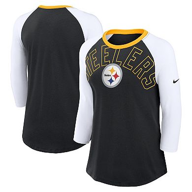 Women's Nike Black/White Pittsburgh Steelers Knockout Arch Raglan Tri-Blend 3/4-Sleeve T-Shirt