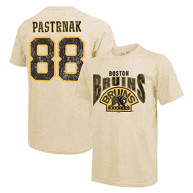 Men's Majestic Threads David Pastrnak Cream Boston Bruins Dynasty Name & Number Tri-Blend T-Shirt