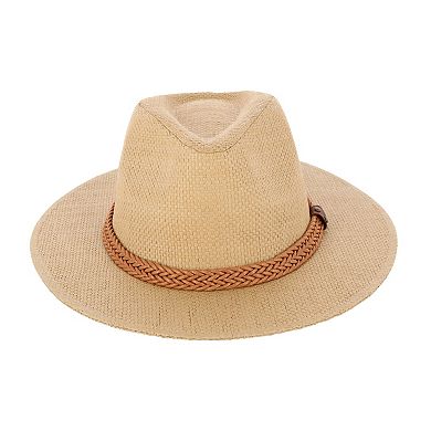 Epoch Hats Company Women's Panama Straw Fedora Hat With Faux Leather Band