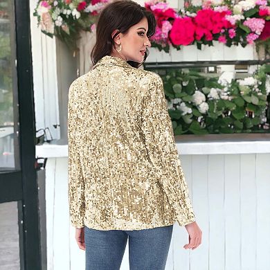 Women's Glitter Open Front Sparkle Party Blazer Jacket