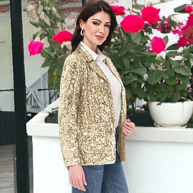 Women's Glitter Open Front Sparkle Party Blazer Jacket