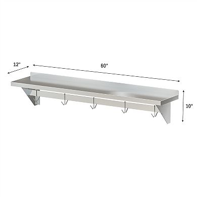 Stainless Steel Heavy Duty Wall Shelf With Pot Rack - 12 Inches X 60 Inches