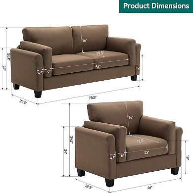 Morden Fort Living Room Sofa Set, Small Comfy 2pcs Sofa+chair Set For Apartment
