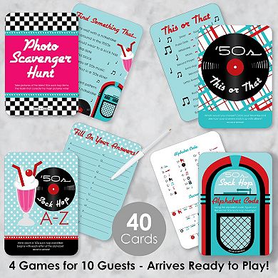 Big Dot Of Happiness 50’s Sock Hop 4 Rock N Roll Party Games - 10 Cards Each Gamerific Bundle