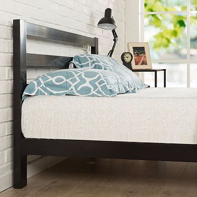 King Size Heavy Duty Metal Platform Bed Frame With Headboard And Wood Slats