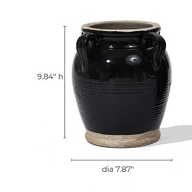 LuxenHome Black Jug Round Terracotta Vase With Two Handles